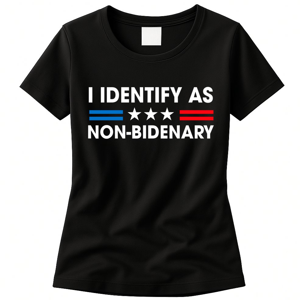 Non Bidenary Shirt I Identify As Non Bidenary Anti Biden American US Flag Womens T-Shirt