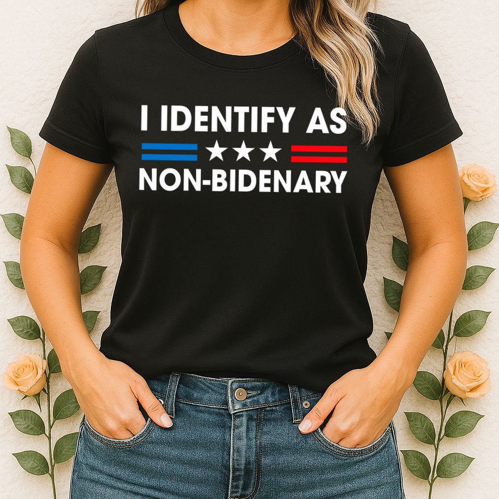 Non Bidenary Shirt I Identify As Non Bidenary Anti Biden American US Flag Womens T-Shirt