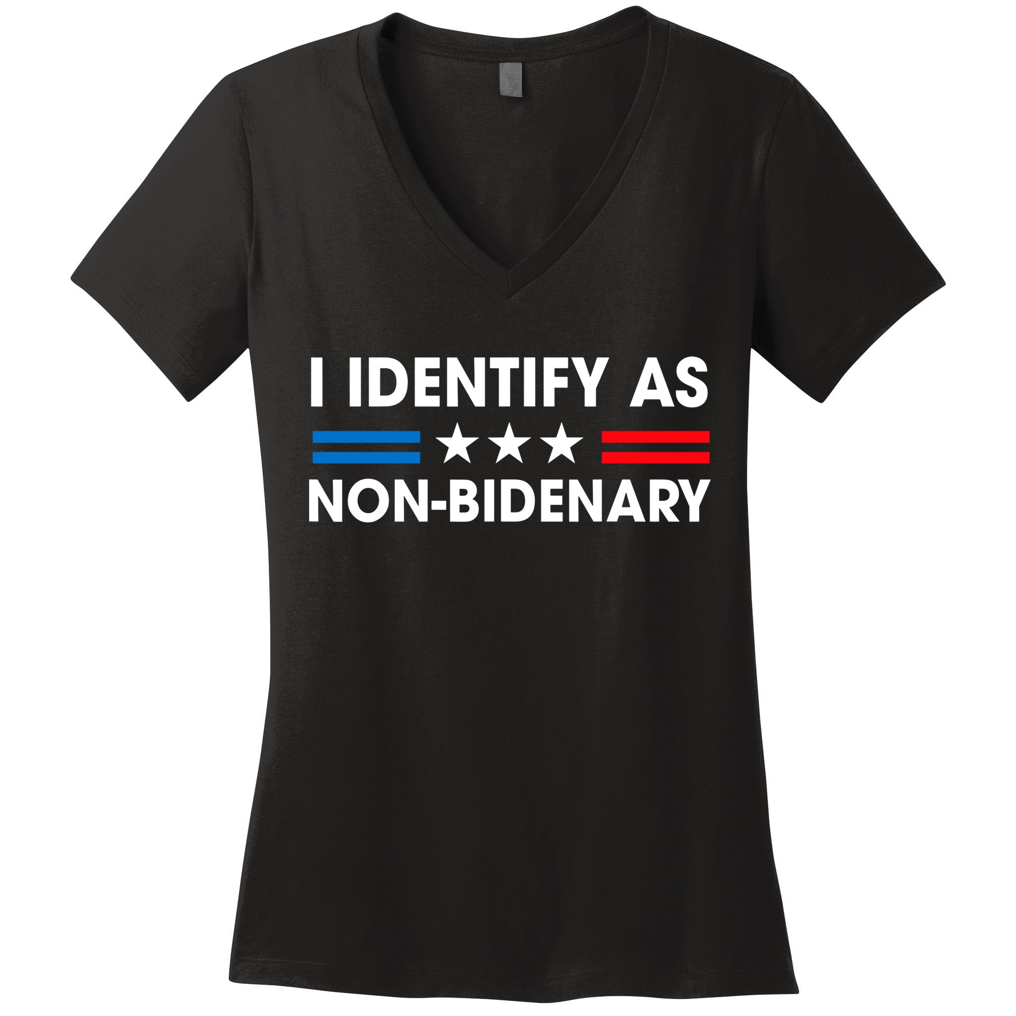 Non Bidenary Shirt I Identify As Non Bidenary Anti Biden American US Flag Women's V-Neck T-Shirt