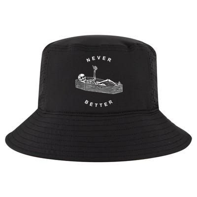 Never Better Skull Skeleton In The Coffin Halloween Cool Comfort Performance Bucket Hat