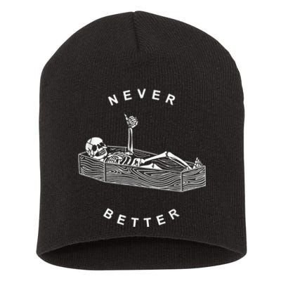 Never Better Skull Skeleton In The Coffin Halloween Short Acrylic Beanie