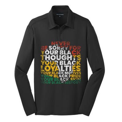 Never Be Sorry Black History Month Juneteenth African Gifts Silk Touch Performance Long Sleeve Polo