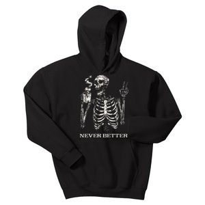 Never Better Skeleton Drinking Coffee Gothic Halloween Kids Hoodie