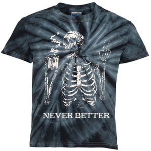 Never Better Skeleton Drinking Coffee Gothic Halloween Kids Tie-Dye T-Shirt