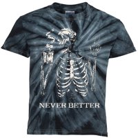 Never Better Skeleton Drinking Coffee Gothic Halloween Kids Tie-Dye T-Shirt