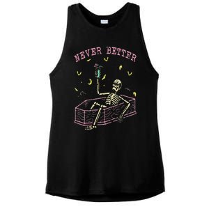 Never Better Skeletons Relaxing In Coffin Night Ladies PosiCharge Tri-Blend Wicking Tank