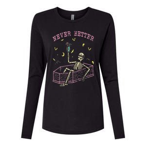 Never Better Skeletons Relaxing In Coffin Night Womens Cotton Relaxed Long Sleeve T-Shirt