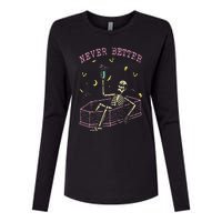 Never Better Skeletons Relaxing In Coffin Night Womens Cotton Relaxed Long Sleeve T-Shirt