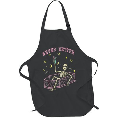 Never Better Skeletons Relaxing In Coffin Night Full-Length Apron With Pockets