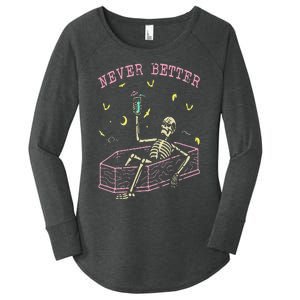 Never Better Skeletons Relaxing In Coffin Night Women's Perfect Tri Tunic Long Sleeve Shirt