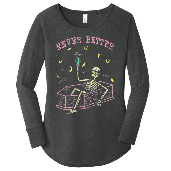 Never Better Skeletons Relaxing In Coffin Night Women's Perfect Tri Tunic Long Sleeve Shirt