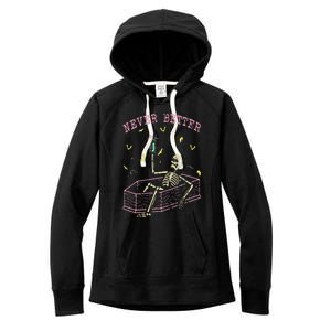 Never Better Skeletons Relaxing In Coffin Night Women's Fleece Hoodie