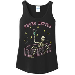 Never Better Skeletons Relaxing In Coffin Night Ladies Essential Tank