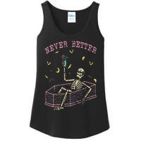 Never Better Skeletons Relaxing In Coffin Night Ladies Essential Tank