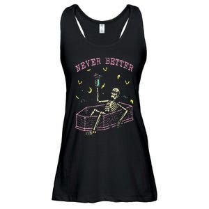 Never Better Skeletons Relaxing In Coffin Night Ladies Essential Flowy Tank