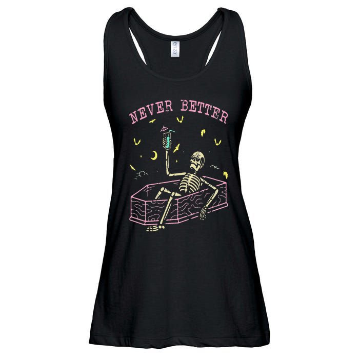 Never Better Skeletons Relaxing In Coffin Night Ladies Essential Flowy Tank