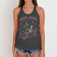 Never Better Skeletons Relaxing In Coffin Night Women's Knotted Racerback Tank