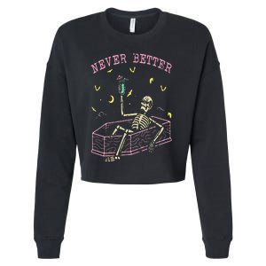 Never Better Skeletons Relaxing In Coffin Night Cropped Pullover Crew