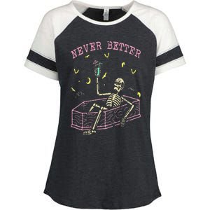 Never Better Skeletons Relaxing In Coffin Night Enza Ladies Jersey Colorblock Tee