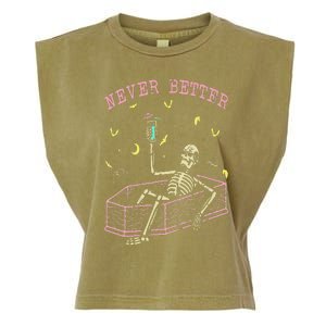 Never Better Skeletons Relaxing In Coffin Night Garment-Dyed Women's Muscle Tee