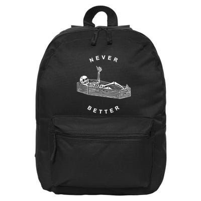 Never Better Skull Skeleton In The Coffin Halloween 16 in Basic Backpack