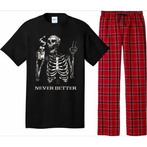 Never Better Skeleton Drinking Coffee Gothic Halloween Pajama Set