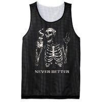 Never Better Skeleton Drinking Coffee Gothic Halloween Mesh Reversible Basketball Jersey Tank