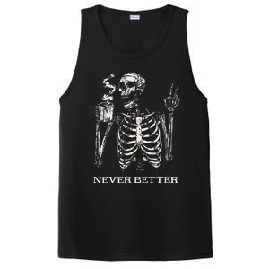 Never Better Skeleton Drinking Coffee Gothic Halloween PosiCharge Competitor Tank