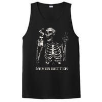 Never Better Skeleton Drinking Coffee Gothic Halloween PosiCharge Competitor Tank