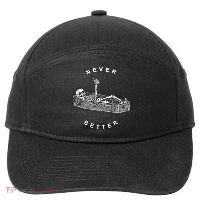 Never Better Skull Skeleton In The Coffin Halloween 7-Panel Snapback Hat