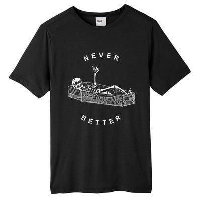 Never Better Skull Skeleton In The Coffin Halloween Tall Fusion ChromaSoft Performance T-Shirt