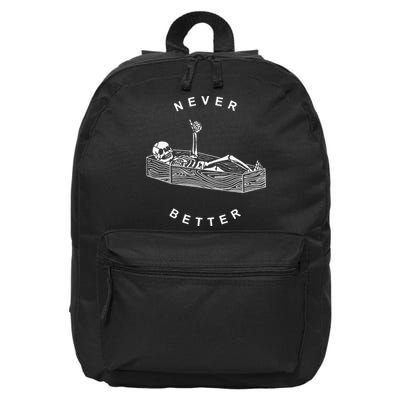 Never Better Skull Skeleton In The Coffin Halloween 16 in Basic Backpack