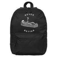 Never Better Skull Skeleton In The Coffin Halloween 16 in Basic Backpack