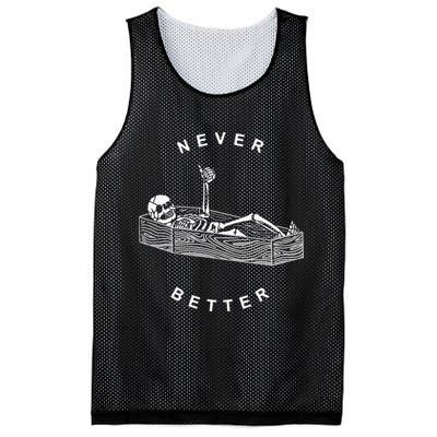 Never Better Skull Skeleton In The Coffin Halloween Mesh Reversible Basketball Jersey Tank