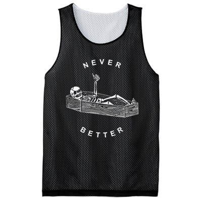 Never Better Skull Skeleton In The Coffin Halloween Mesh Reversible Basketball Jersey Tank