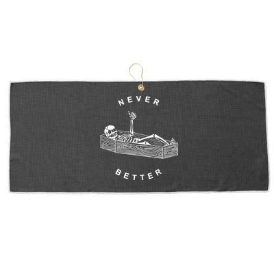 Never Better Skull Skeleton In The Coffin Halloween Large Microfiber Waffle Golf Towel