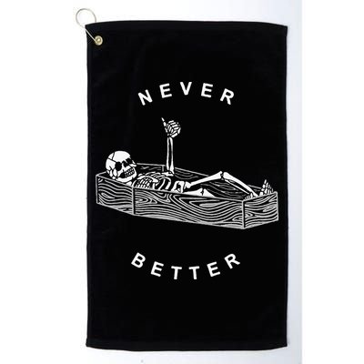Never Better Skull Skeleton In The Coffin Halloween Golf Towel