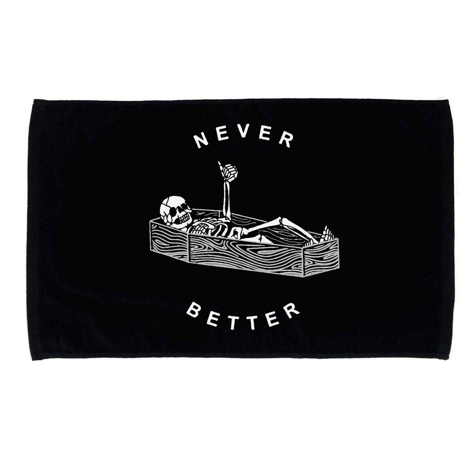 Never Better Skull Skeleton In The Coffin Halloween Microfiber Hand Towel