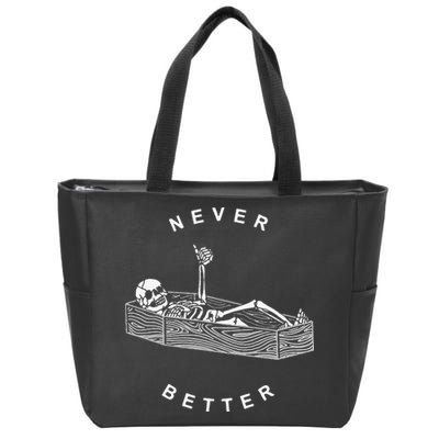 Never Better Skull Skeleton In The Coffin Halloween Zip Tote Bag