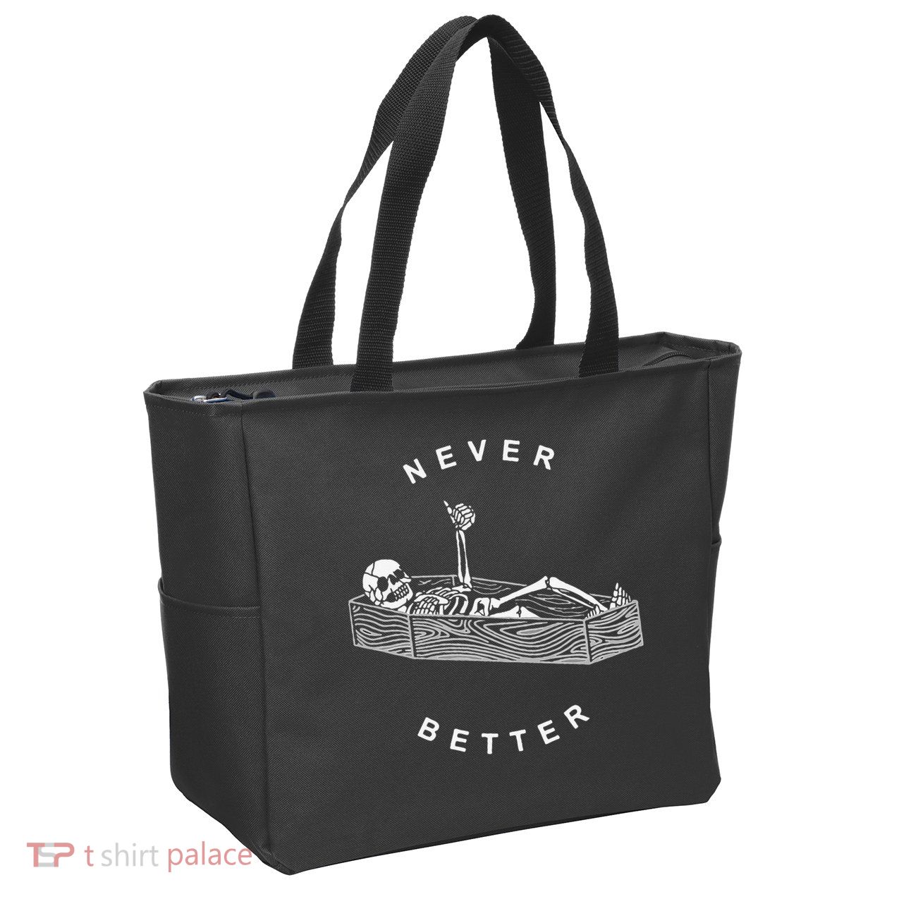Never Better Skull Skeleton In The Coffin Halloween Zip Tote Bag