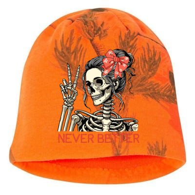 Never Better Skeleton Halloween Skull Mom Messy Bun Women Kati - Camo Knit Beanie