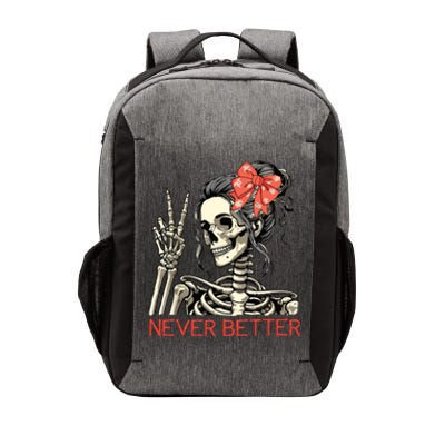 Never Better Skeleton Halloween Skull Mom Messy Bun Women Vector Backpack