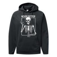 Never Better Skeleton Skeletal Optimism Graphic Performance Fleece Hoodie