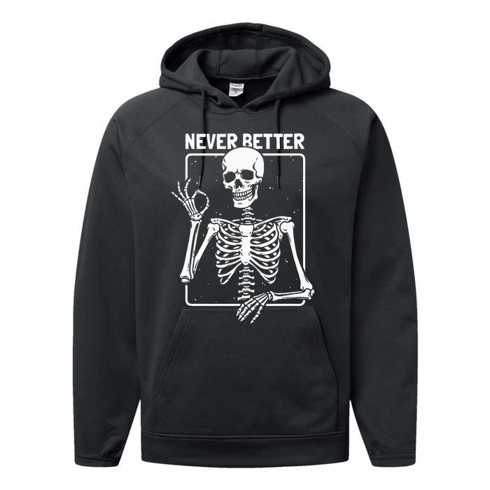 Never Better Skeleton Skeletal Optimism Graphic Performance Fleece Hoodie