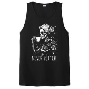 Never Better Skeleton Drinking Coffee Halloween Party PosiCharge Competitor Tank