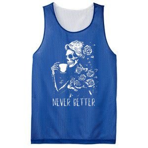 Never Better Skeleton Drinking Coffee Halloween Party Mesh Reversible Basketball Jersey Tank