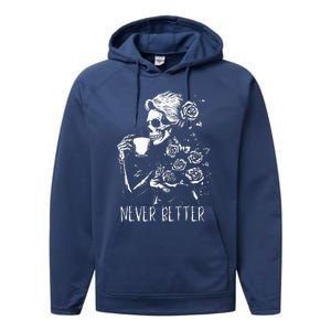 Never Better Skeleton Drinking Coffee Halloween Party Performance Fleece Hoodie