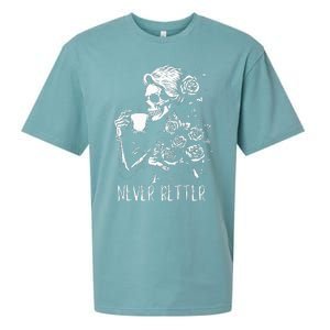 Never Better Skeleton Drinking Coffee Halloween Party Sueded Cloud Jersey T-Shirt