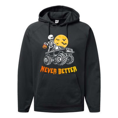 Never Better Skeleton Funny Skull Performance Fleece Hoodie