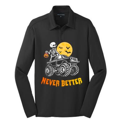 Never Better Skeleton Funny Skull Silk Touch Performance Long Sleeve Polo